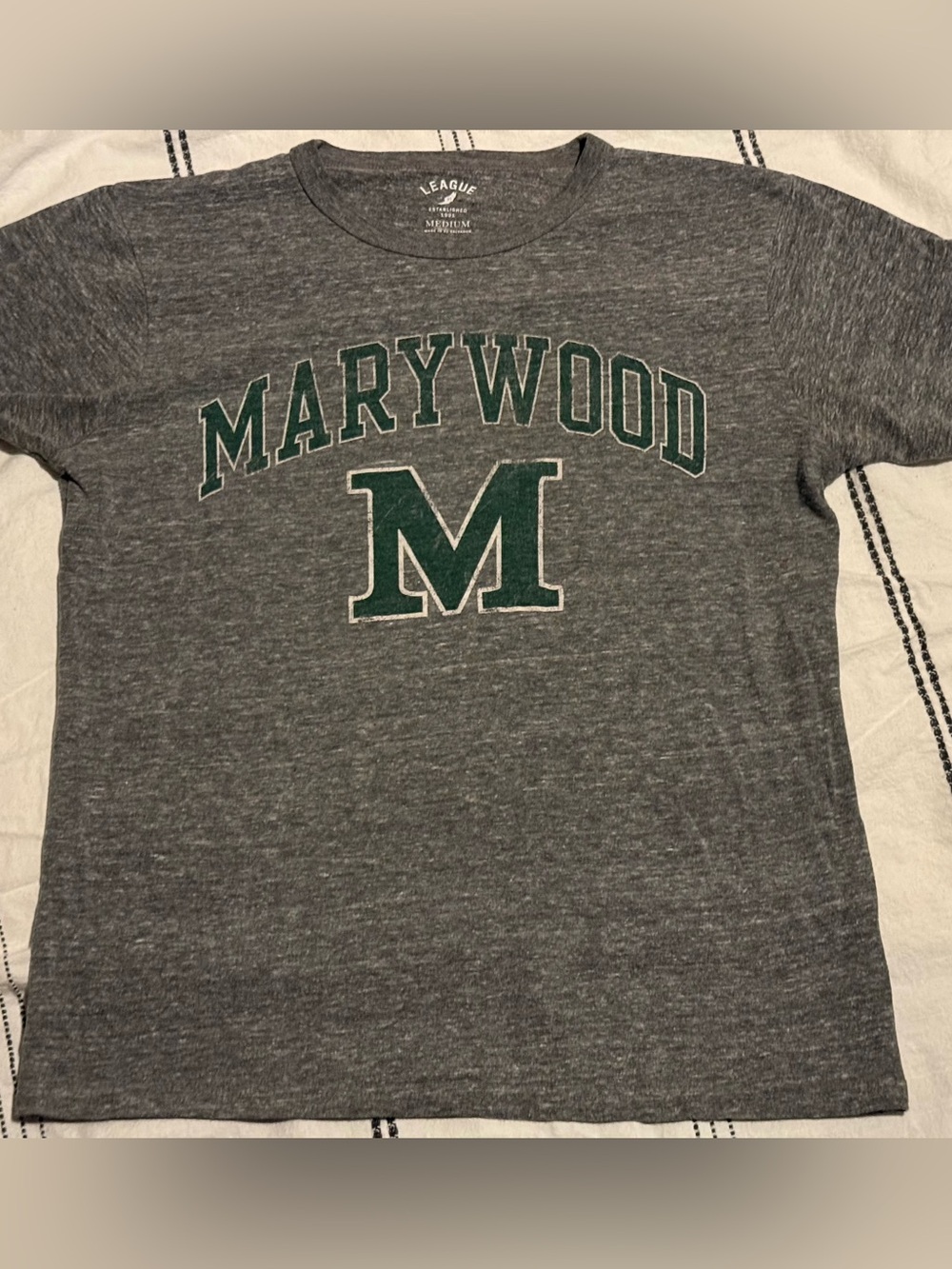 League Gray Marywood Graphic Tee with Green Lettering
